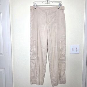 Jason Wu Women's Large Beige Linen Blend High Rise Wide Leg Utillity Cargo Pants